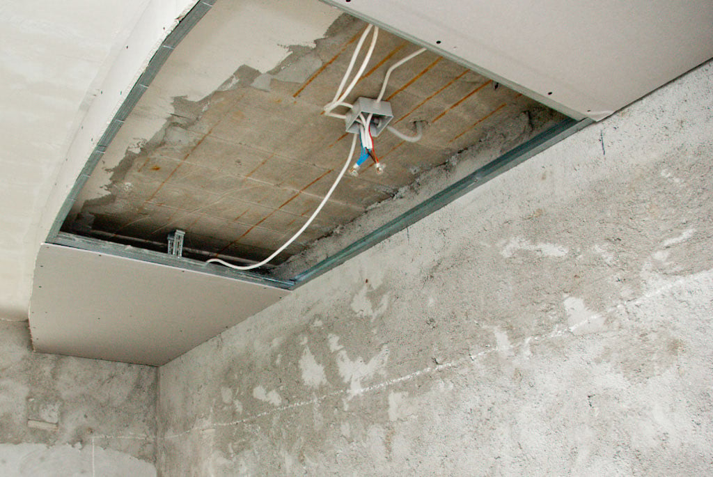 Installing electrical wires in the drywall ceiling