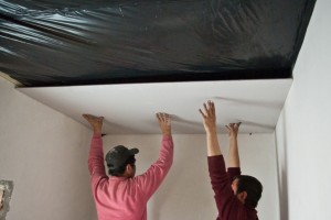 Installing drywall on ceiling Installing drywall on ceiling