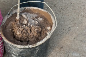 Using a drill mixer to prepare mud for polystyrene