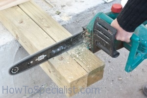 Cutting wooden post Cutting wooden post