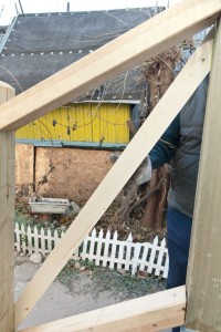 Marking cut lines on deck stair balusters Marking cut lines on deck stair balusters