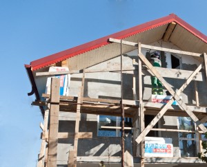 Scaffolding for applying texture paint Scaffolding for applying texture paint