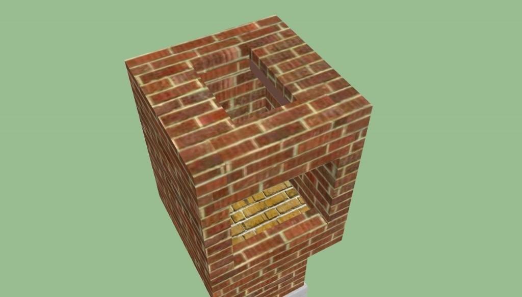 Building the chimney of brick bbq