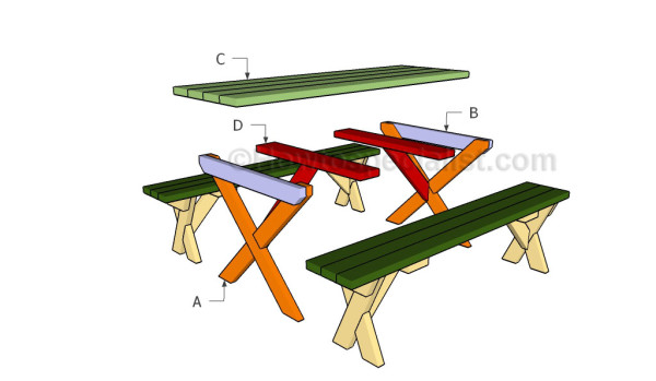 A Picnic Table With Separate Benches, Detached Bench Picnic Table Plans